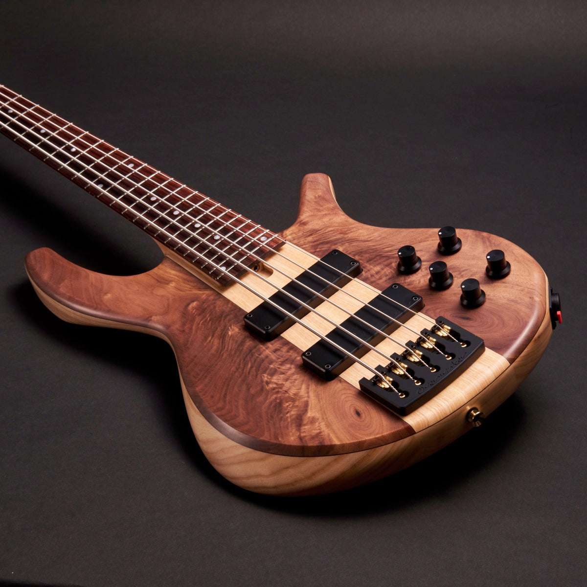 Overwater Progress IV Custom 5 Figured Walnut Natural Satin 5-string bass at Bass Freaks