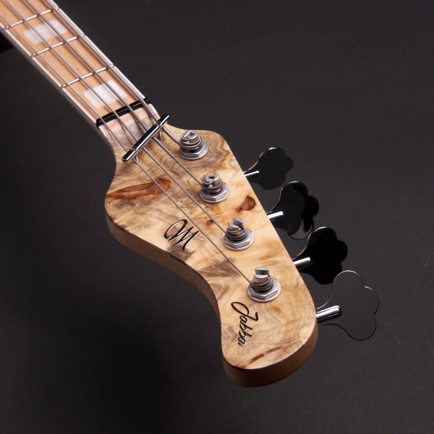Mayones Jabba Custom BB 4 - Trans Natural, buckeye burl headstock with Hipshot Ultralite Clover tuners
