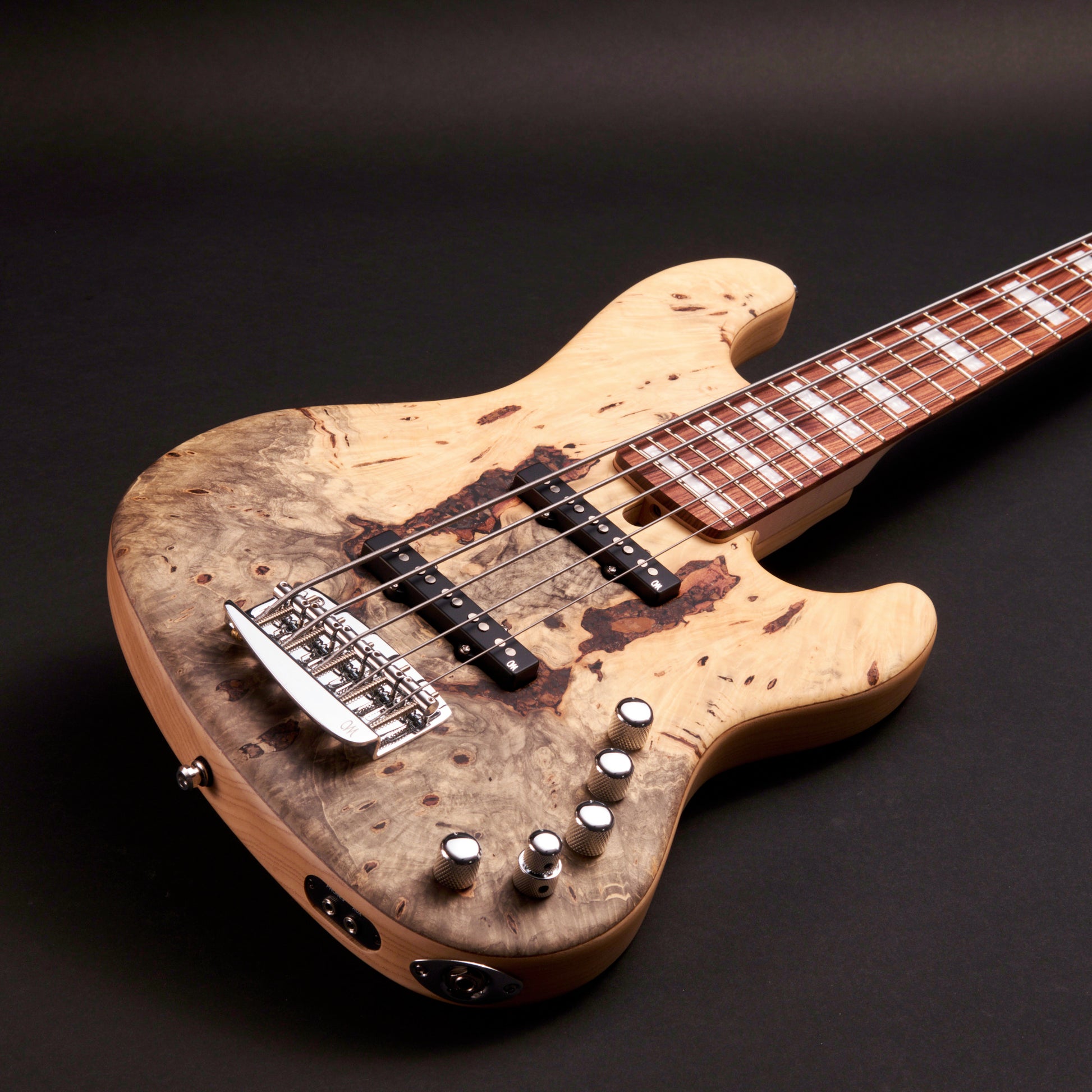 Mayones Jabba Custom BB 5 JJ - Trans Natural Satine, buckeye burl top over swamp ash body