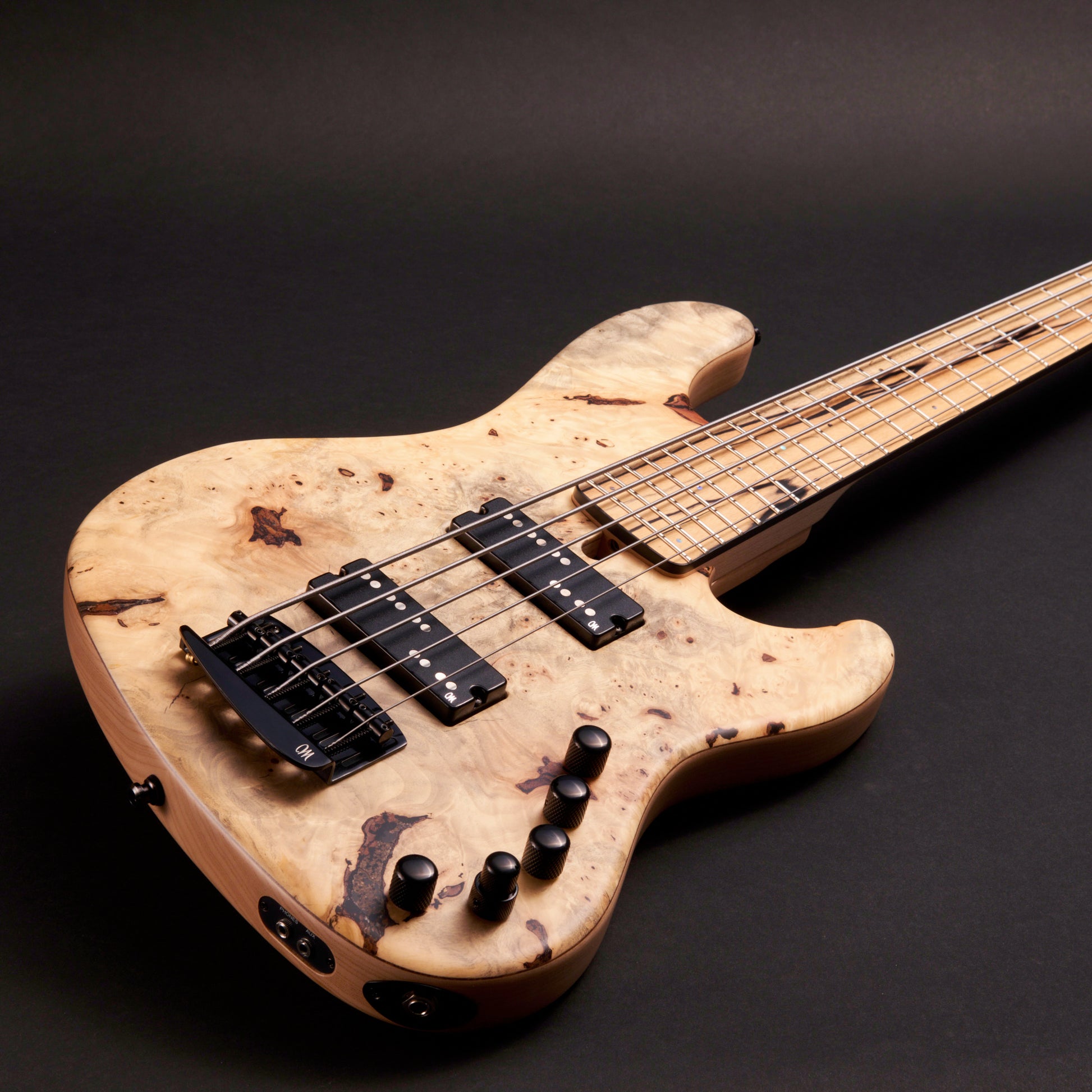 Mayones Jabba Custom BB 5 HH - Trans Natural Satine, buckeye burl top over swamp ash body