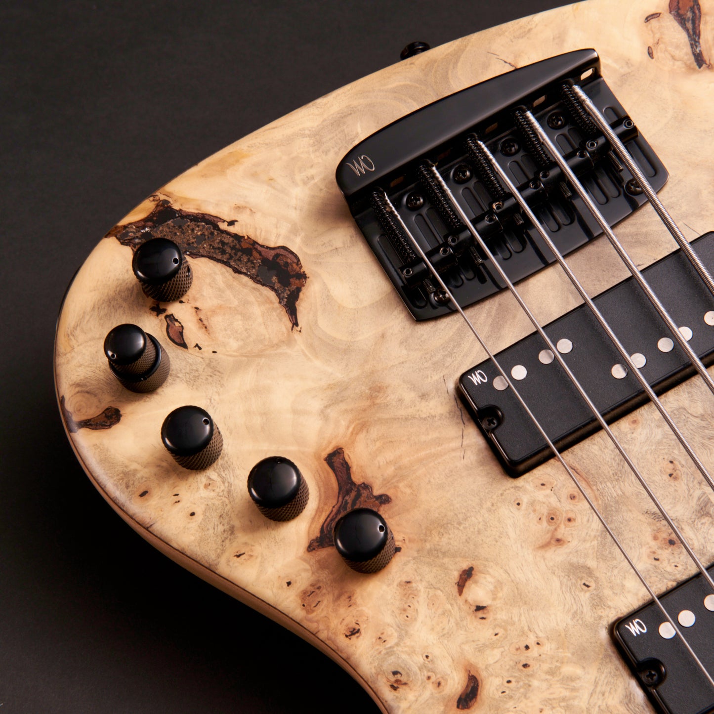 Mayones Jabba Custom BB 5 HH - Trans Natural Satine, buckeye burl headstock with Hipshot Ultralite Clover tuners