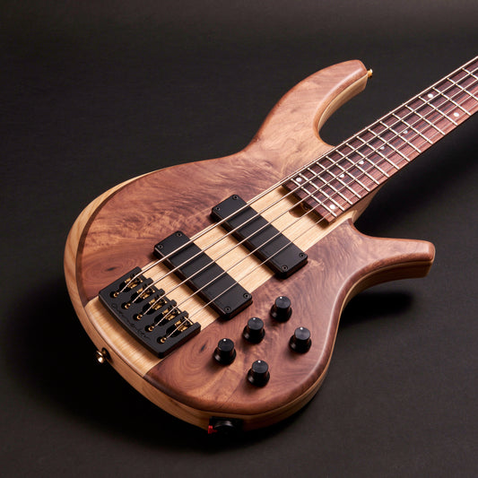 Overwater Progress IV Custom 5 Figured Walnut Natural Satin 5-string bass at Bass Freaks
