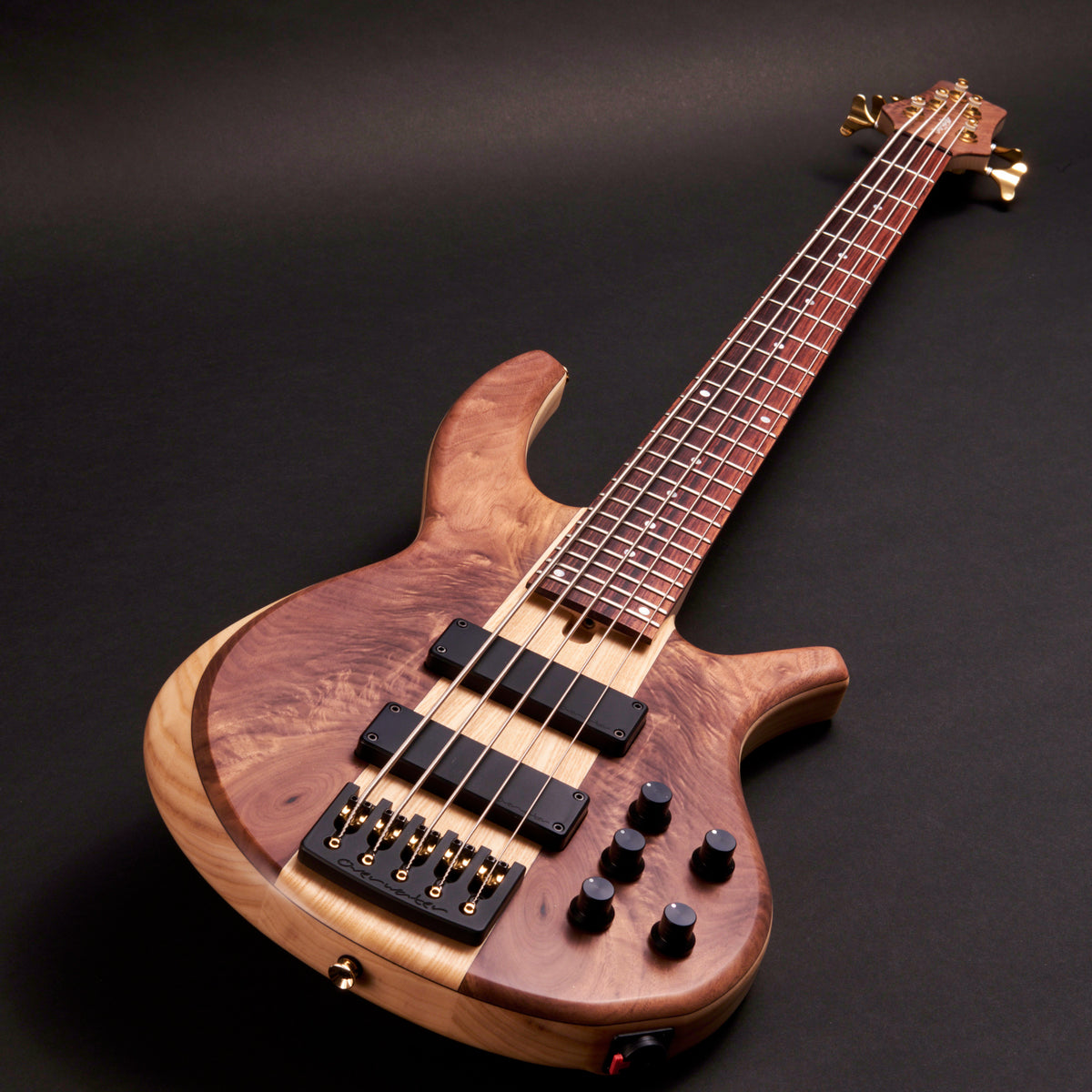 Overwater Progress IV Custom 5 Figured Walnut Natural Satin 5-string bass at Bass Freaks