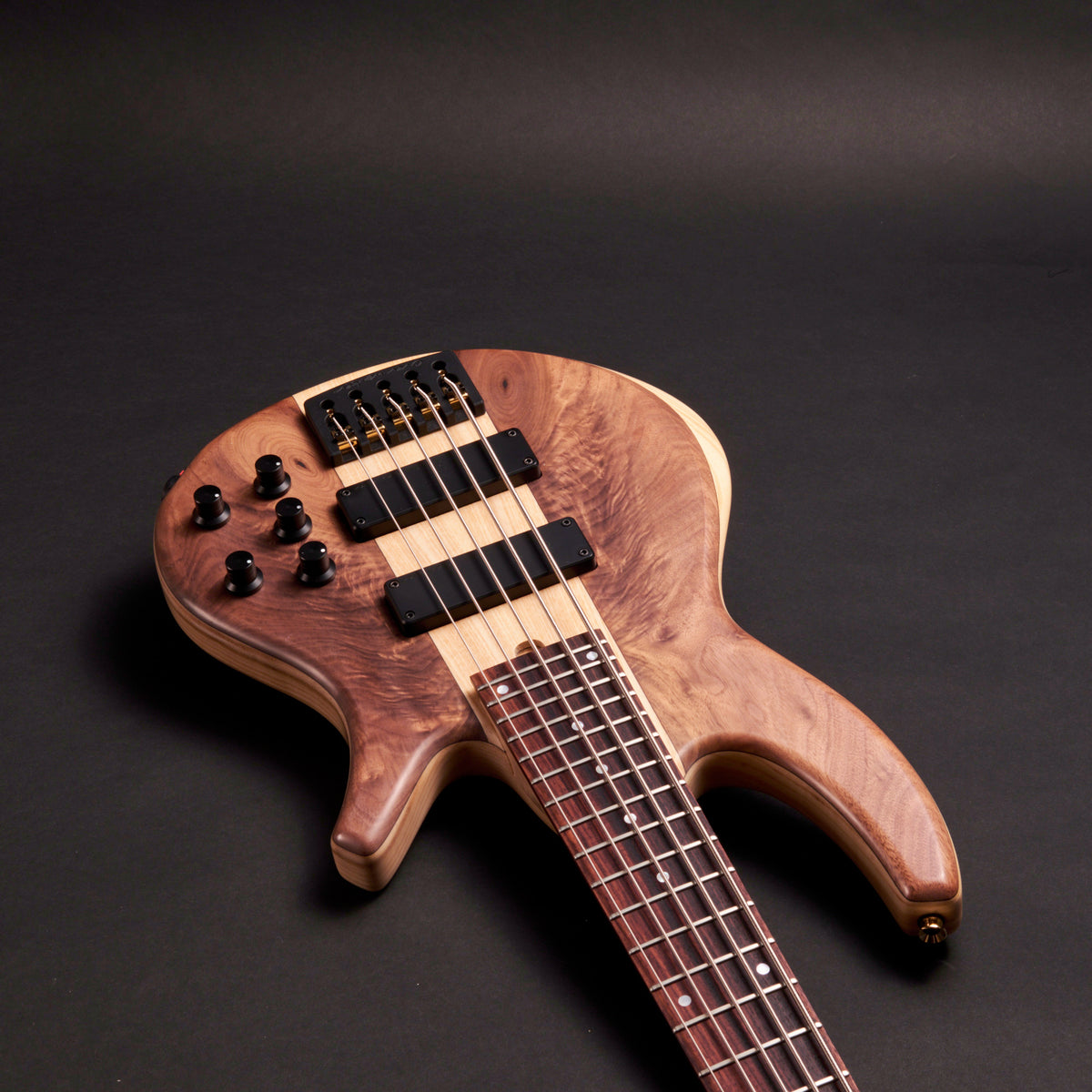 Overwater Progress IV Custom 5 Figured Walnut Natural Satin 5-string bass at Bass Freaks