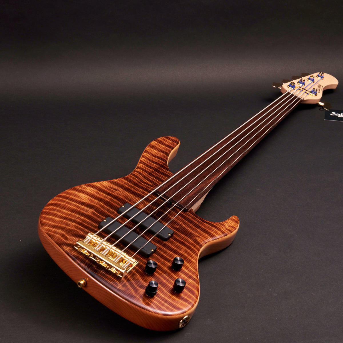 Sadowsky MetroLine Modern 5 Fretless Special Edition Curly Sinker Redwood 5-string fretless bass at Bass Freaks