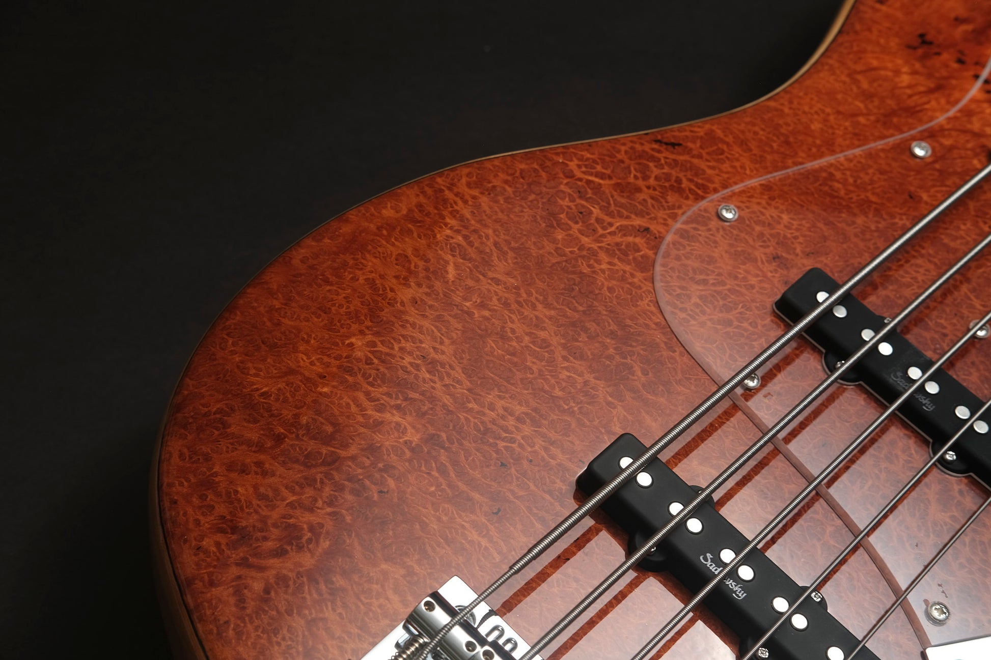 Sadowsky Vintage J-5 21 Custom Redwood bass pickups and controls close up