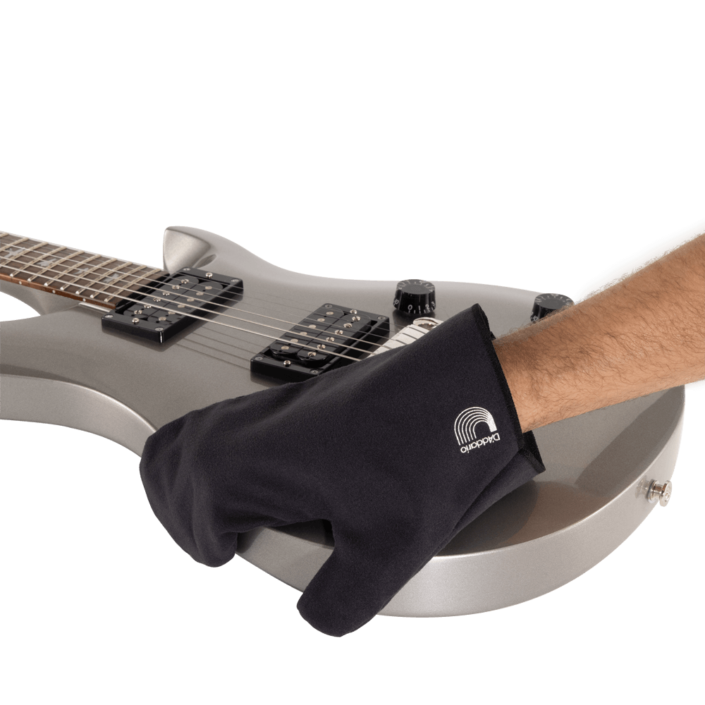 D'Addario polish mitt cleaning under the strings of an instrument