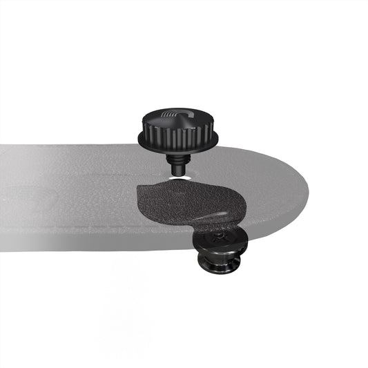 D'Addario black strap lock fitted to a strap end with release button