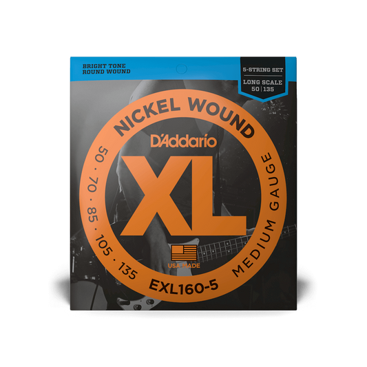 D'Addario EXL160-5 Nickel Wound 5-String Bass, Medium, 50-135, Long Scale