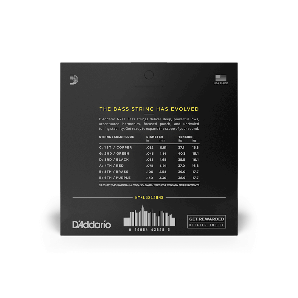 D'Addario NYXL Bass 6 Multiscale, 32-130 Regular Light