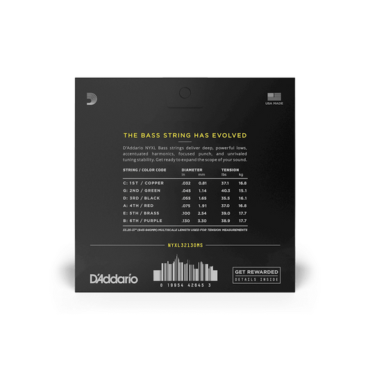 D'Addario NYXL Bass 6 Multiscale, 32-130 Regular Light